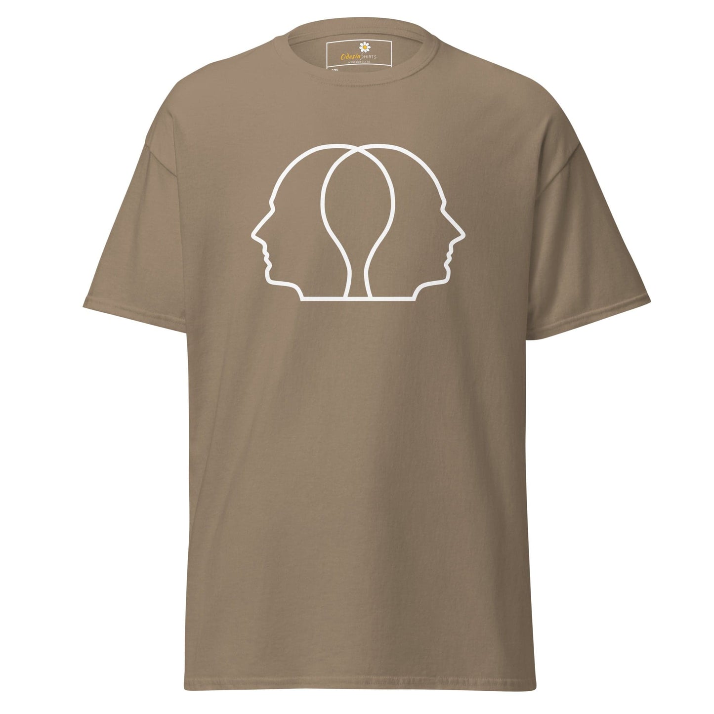 Khaki T-shirt with a white two-faced design for men and women in 2XL to 5XL sizes