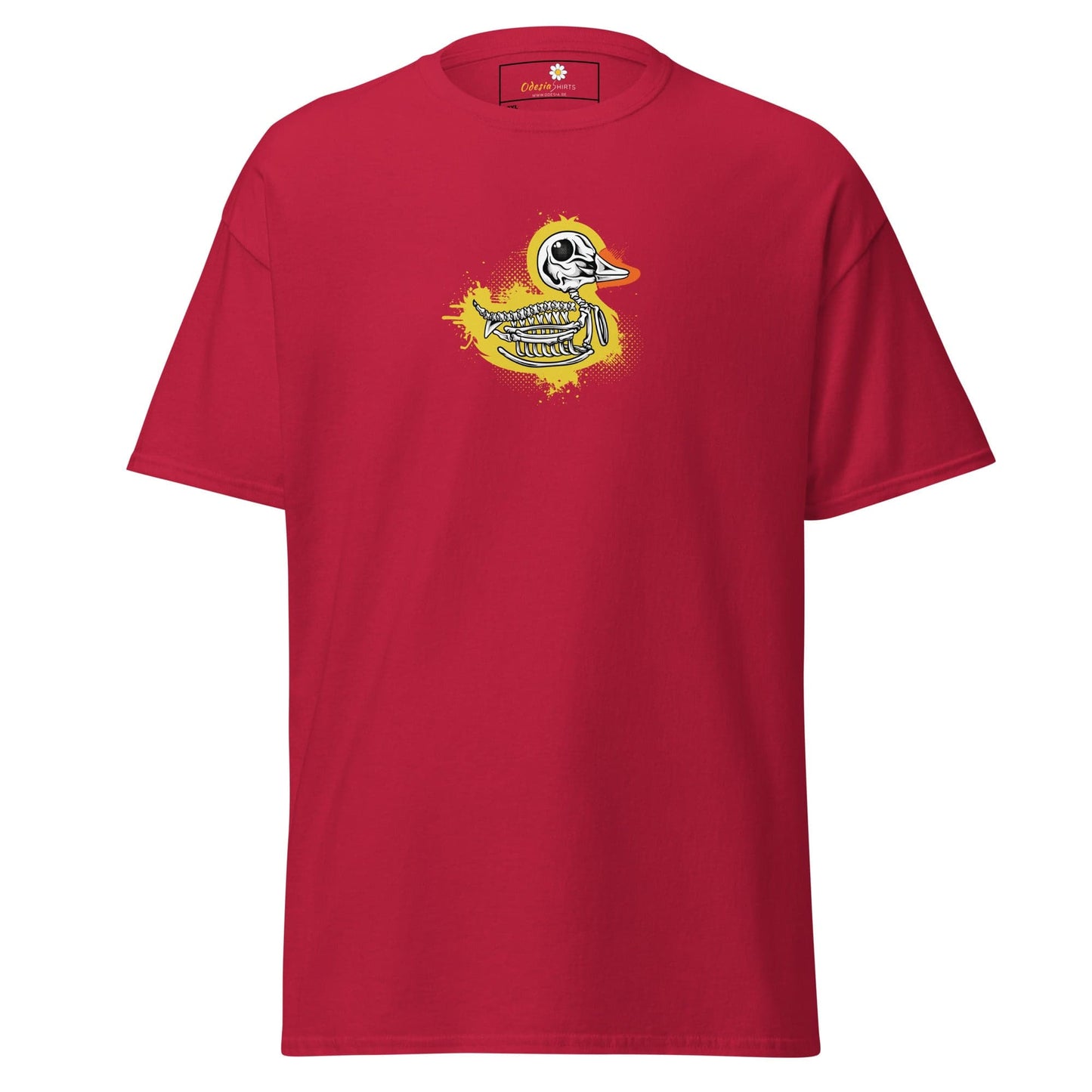 Red T-shirt with duck skeleton graphic from T-SHIRT DESIGN TEE for Men and Women