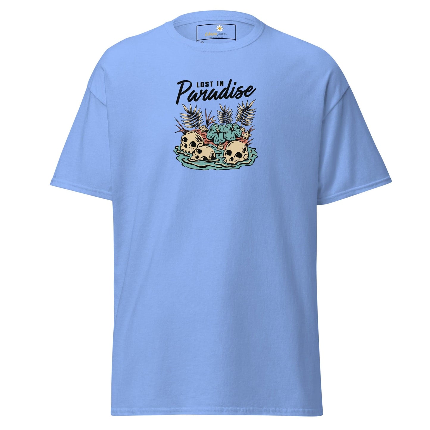 Light blue T-shirt with skull graphic for Men and Women in 2XL to 5XL sizes