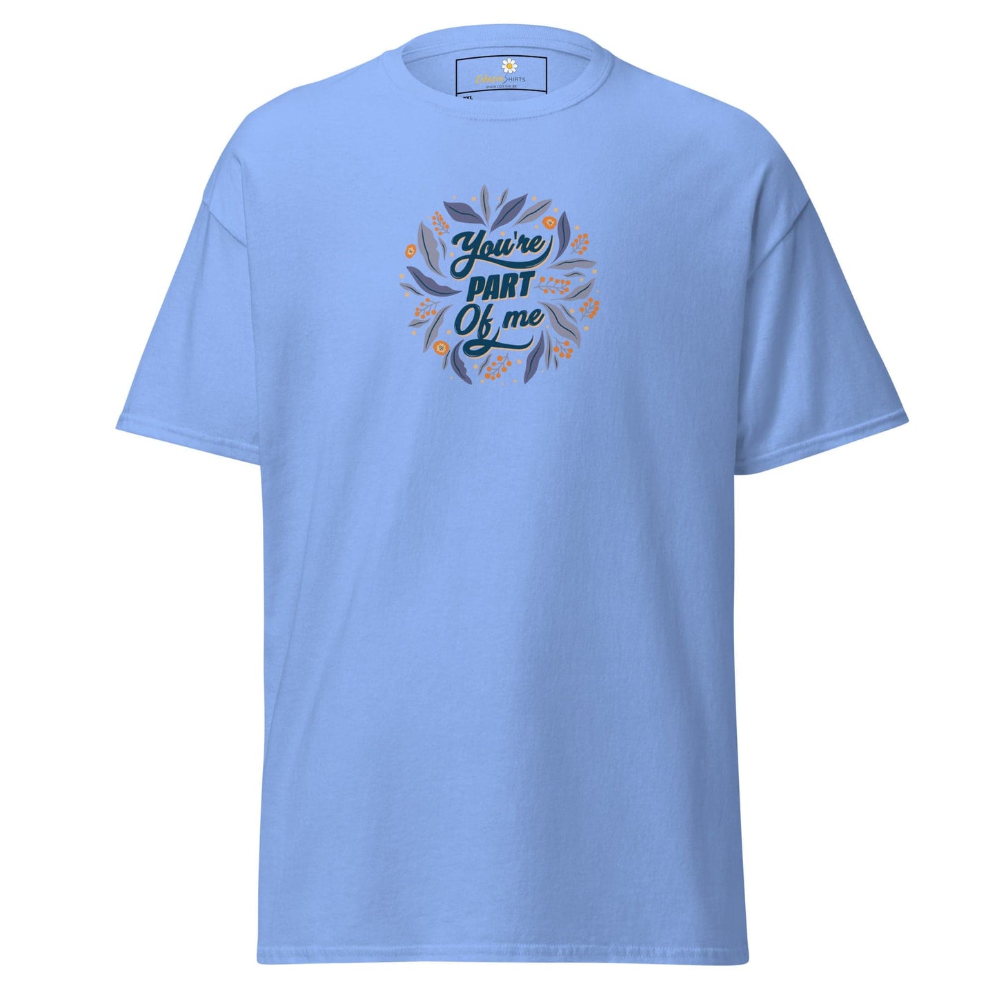 Light blue floral design T-shirt for men and women in 2XL to 5XL sizes