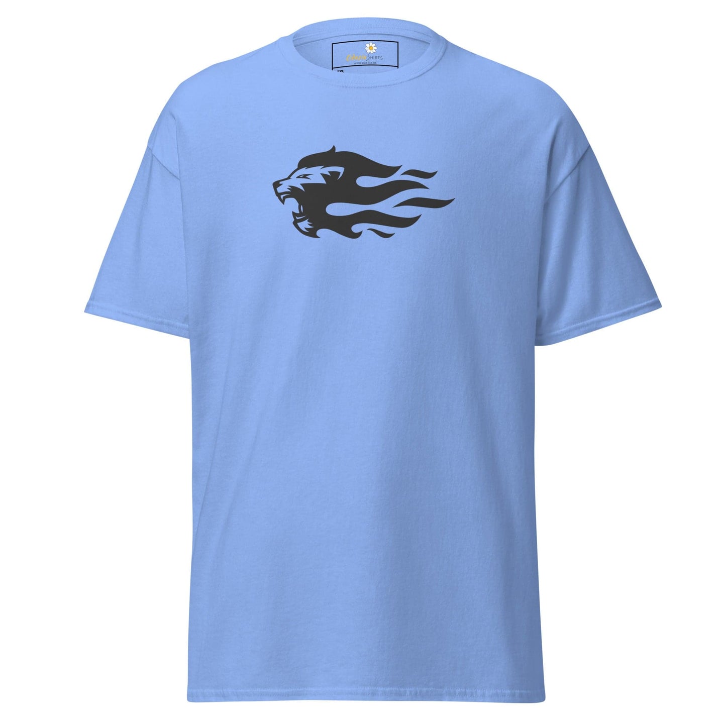Light blue T-shirt featuring a lion graphic for men and women in 2XL to 5XL sizes