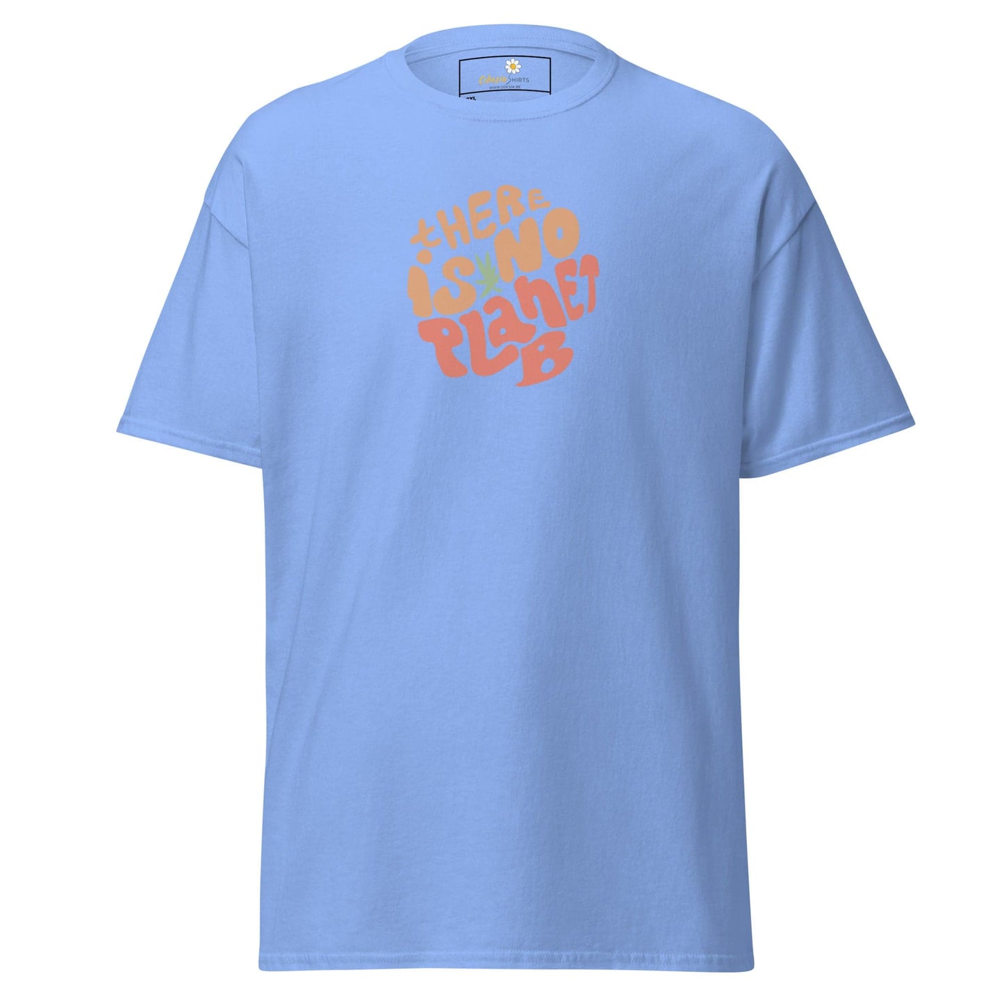 Light blue t-shirt.