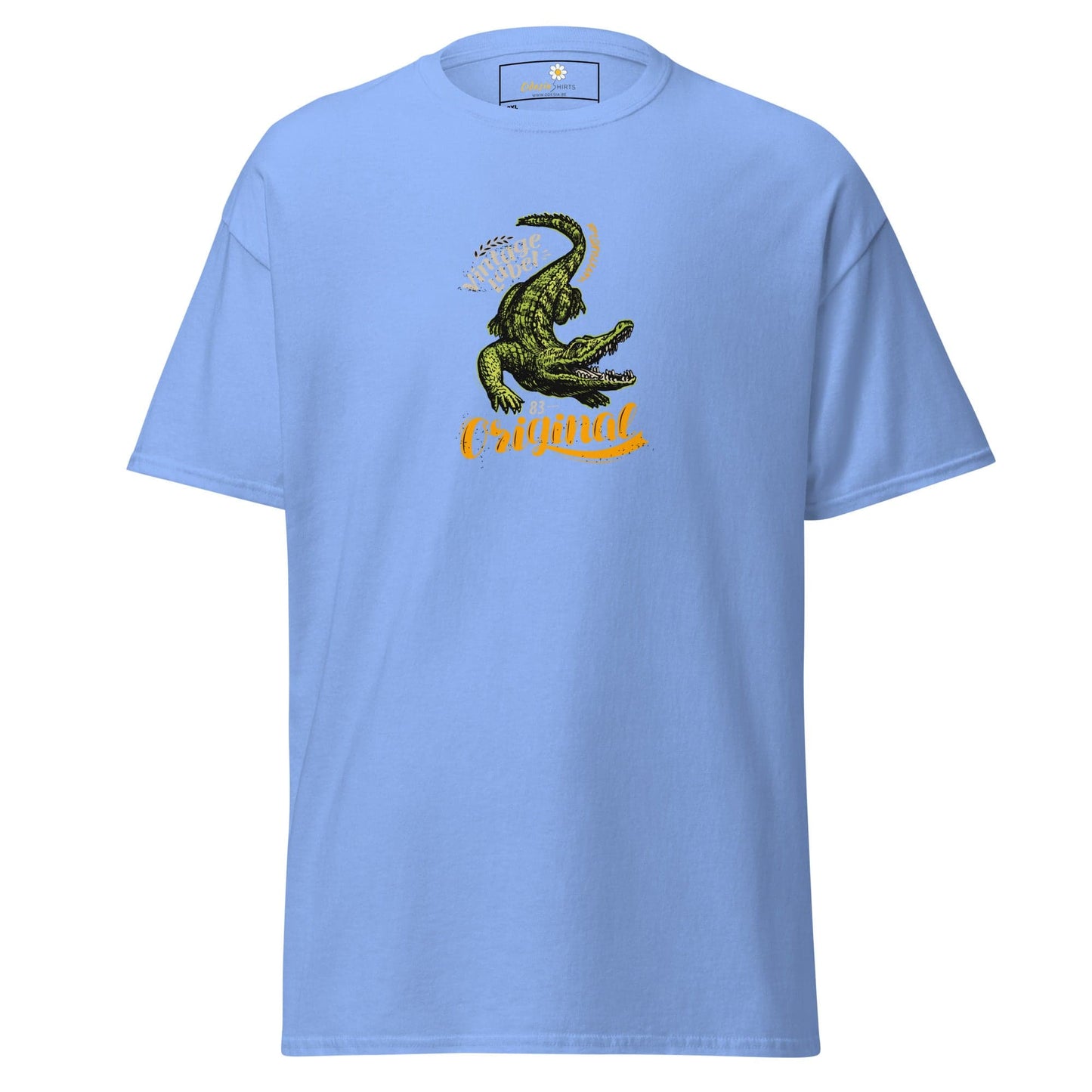 Light blue t-shirt with crocodile graphic.