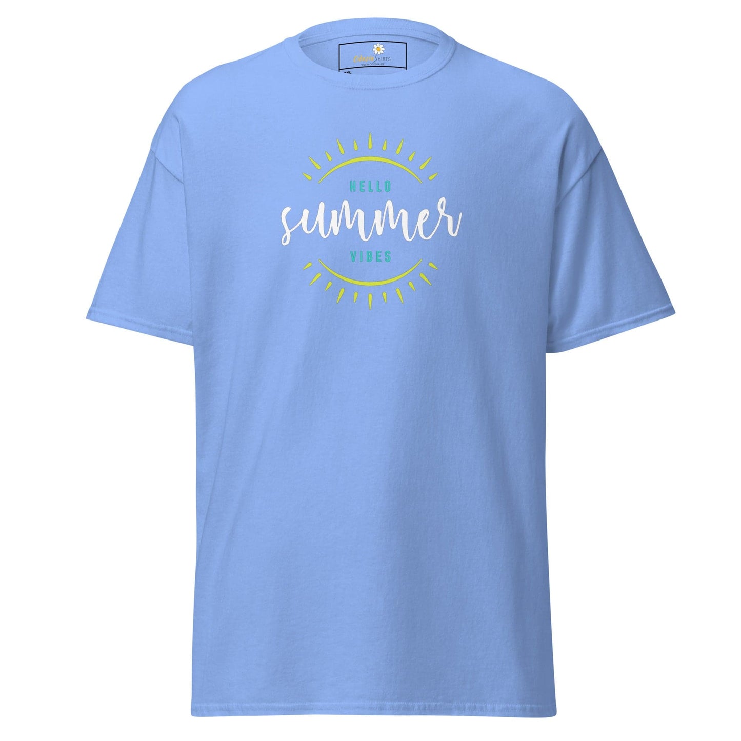 Light blue t-shirt with summer graphic.