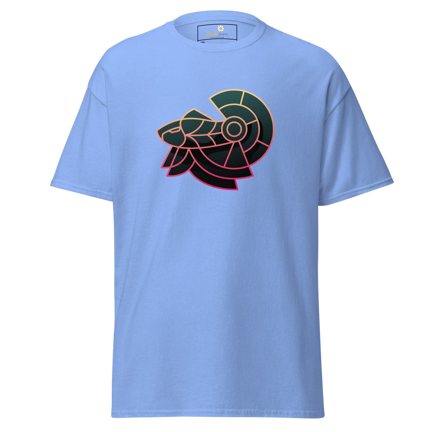 Light blue men’s and women’s T-shirt featuring a stylized RAM design in 2XL to 5XL sizes