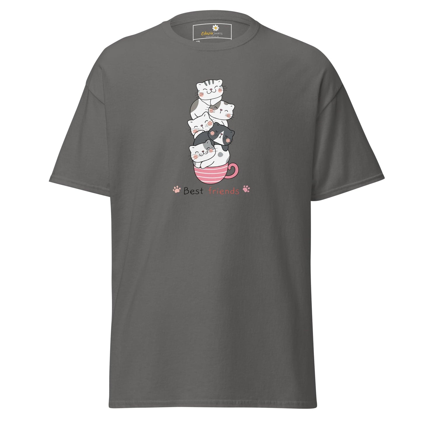 Gray T-Shirt with Cat Graphic for Men and Women in Sizes 2XL to 5XL