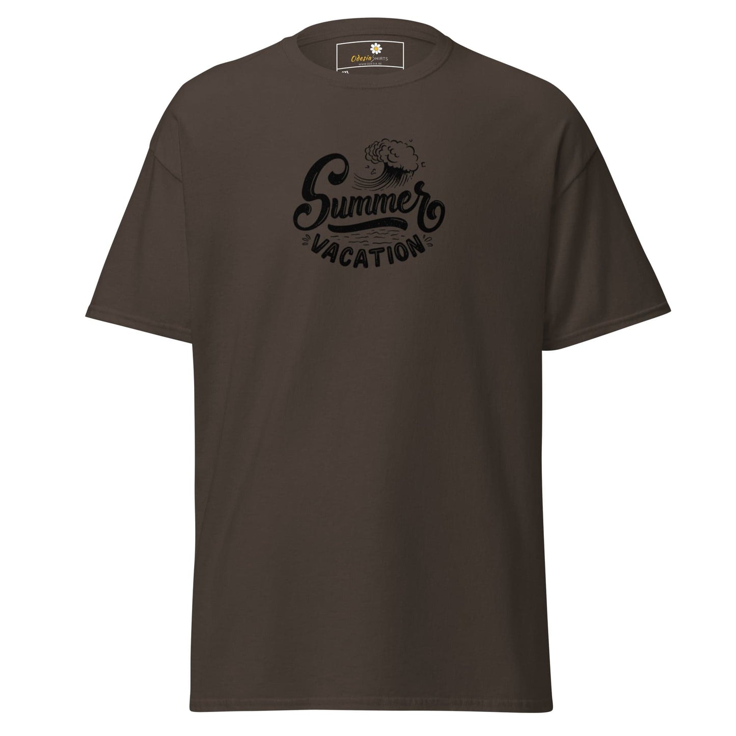 Brown T-shirt with Summer Vacation graphic, suitable for men and women, available in 2XL to 5XL sizes