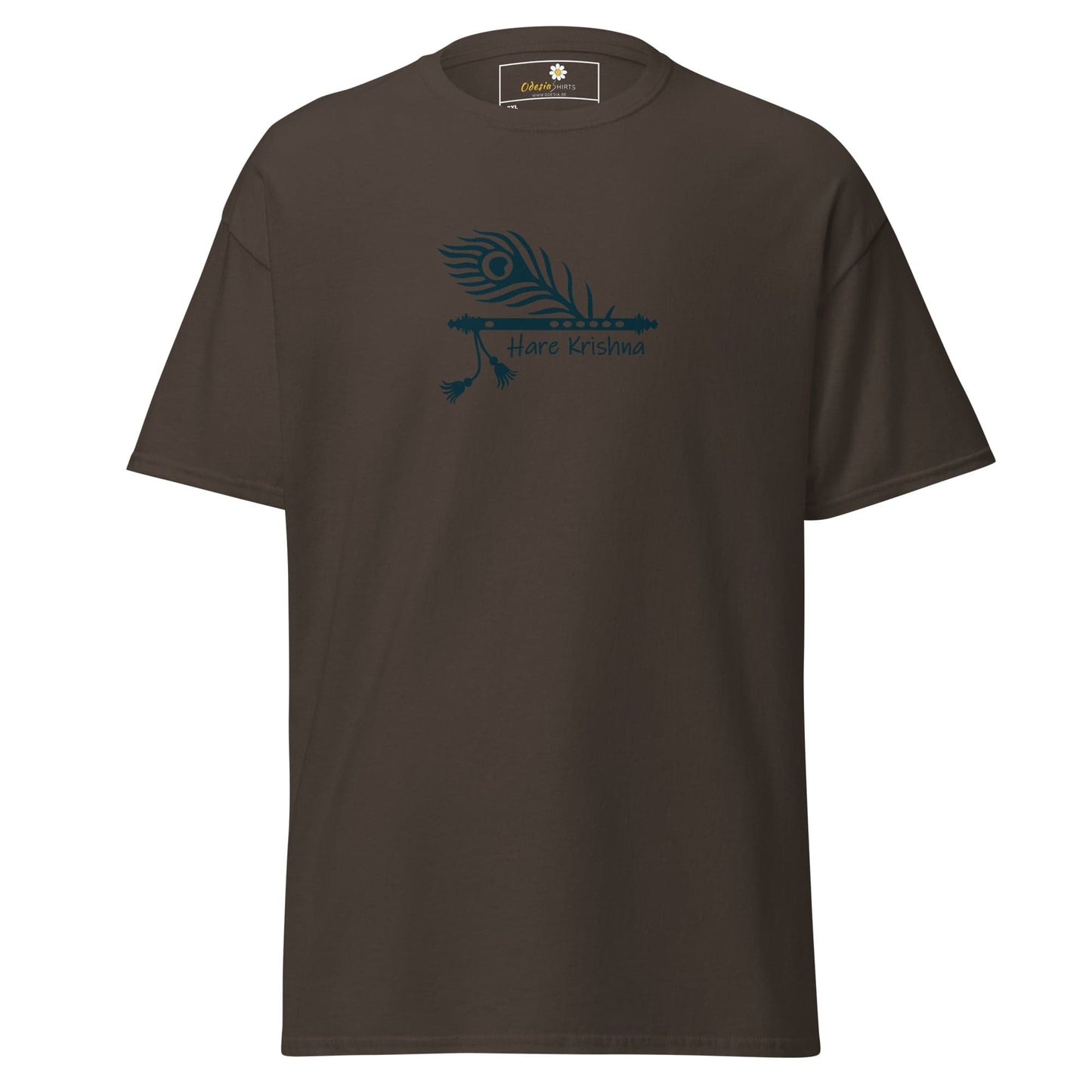 Brown T-Shirt with Peacock Feather and Flute Design for Men and Women in 2XL-5XL