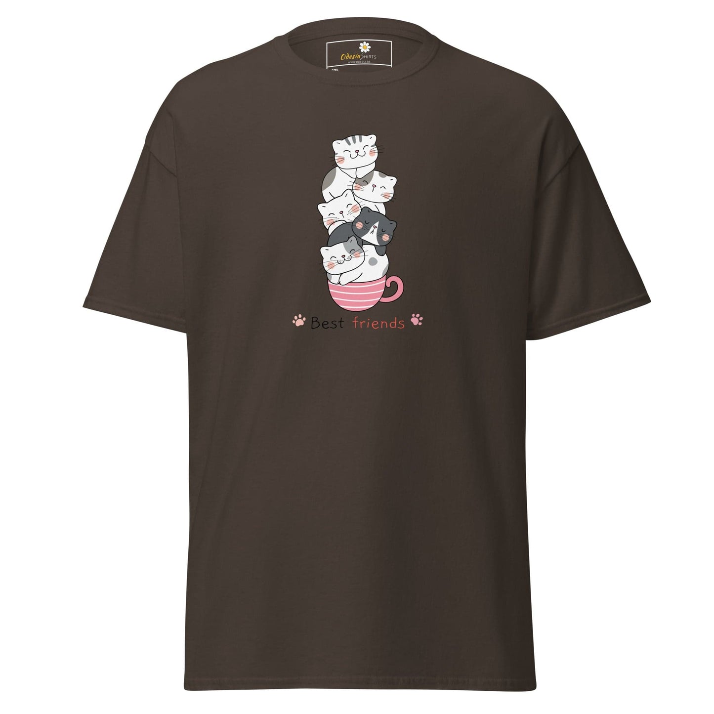 Brown T-shirt with cat illustration from T-Shirt Design Tee for Men and Women in 2XL to 5XL