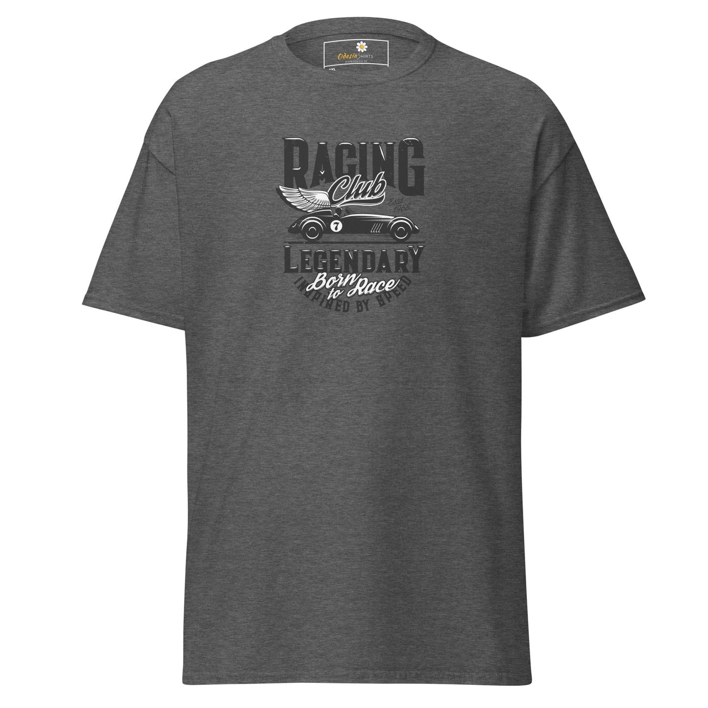 Gray t-shirt with racing design.