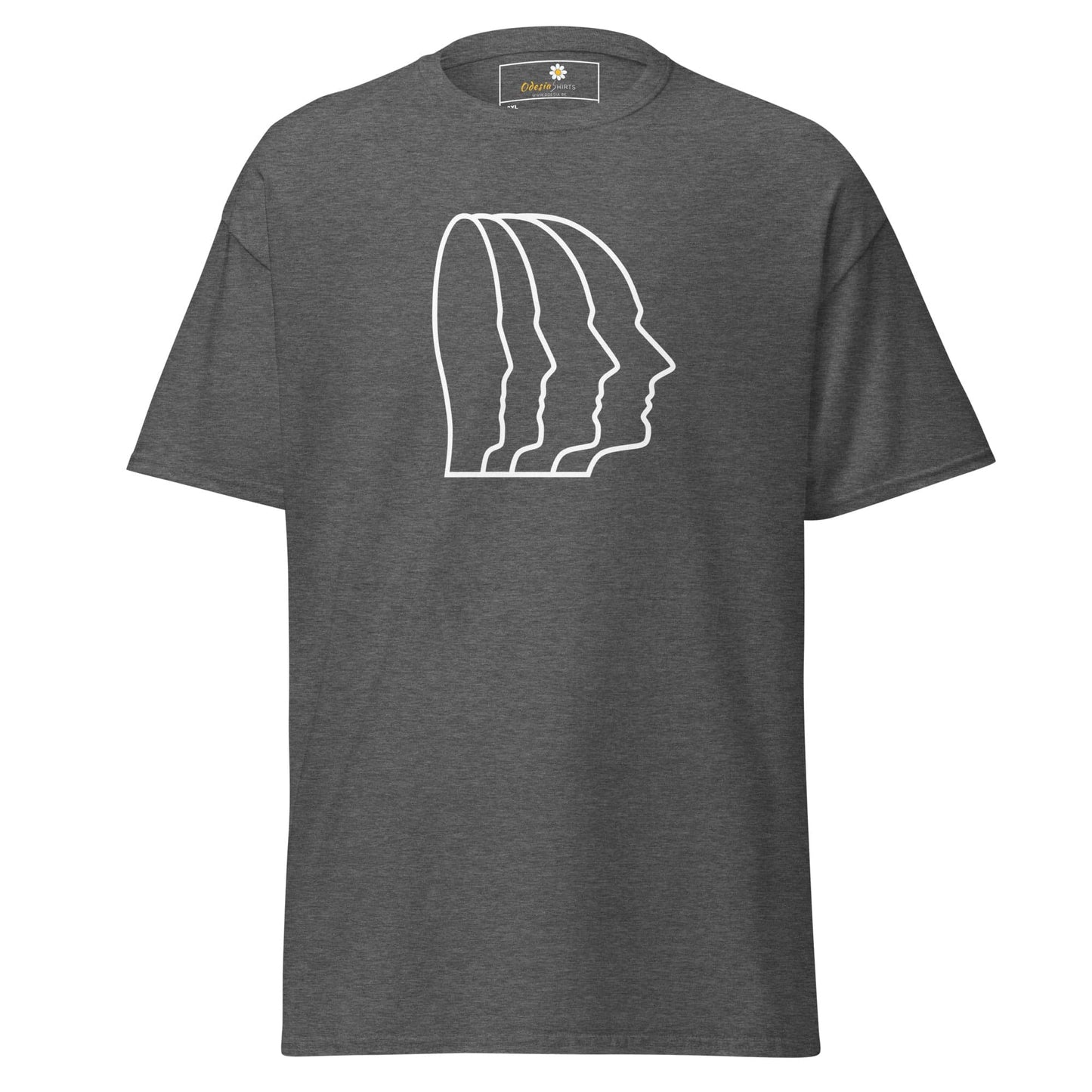 Gray T-shirt with white face outline design from T-SHIRT DESIGN TEE for Men and Women