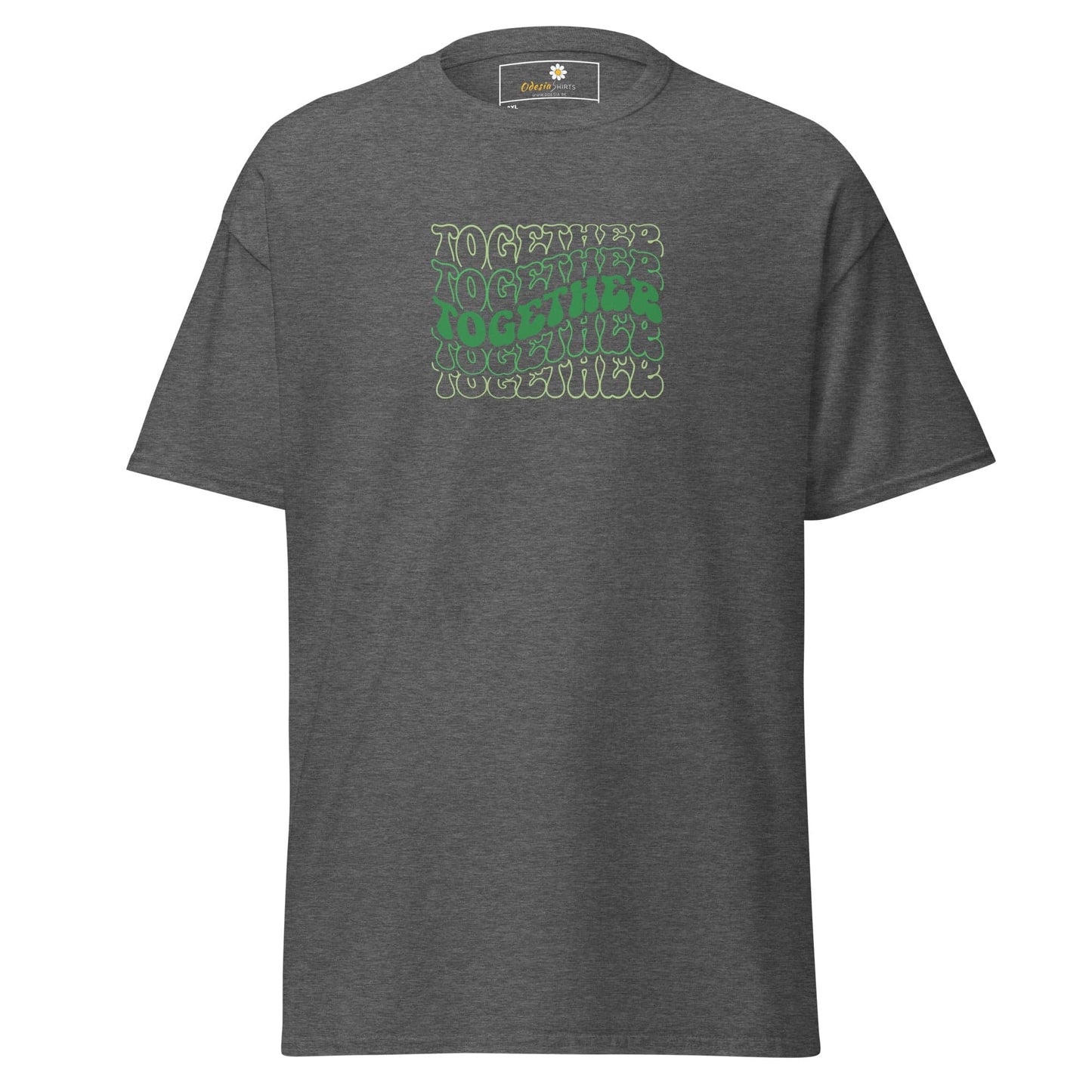 Gray T-shirt with green TOGETHER text, suitable for men and women in 2XL to 5XL sizes