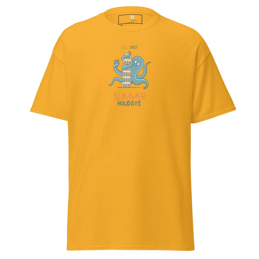 Yellow t-shirt.