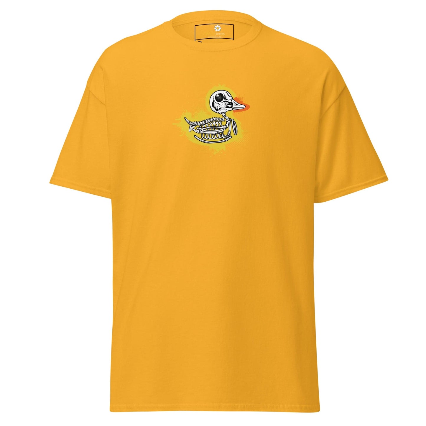 Yellow T-shirt featuring a skeleton duck graphic for Men and Women in 2XL to 5XL sizes