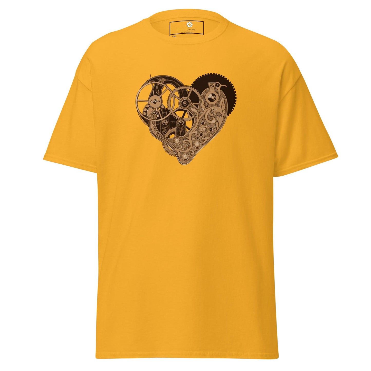 Mustard yellow steampunk heart design T-shirt for Men and Women in 2XL to 5XL size