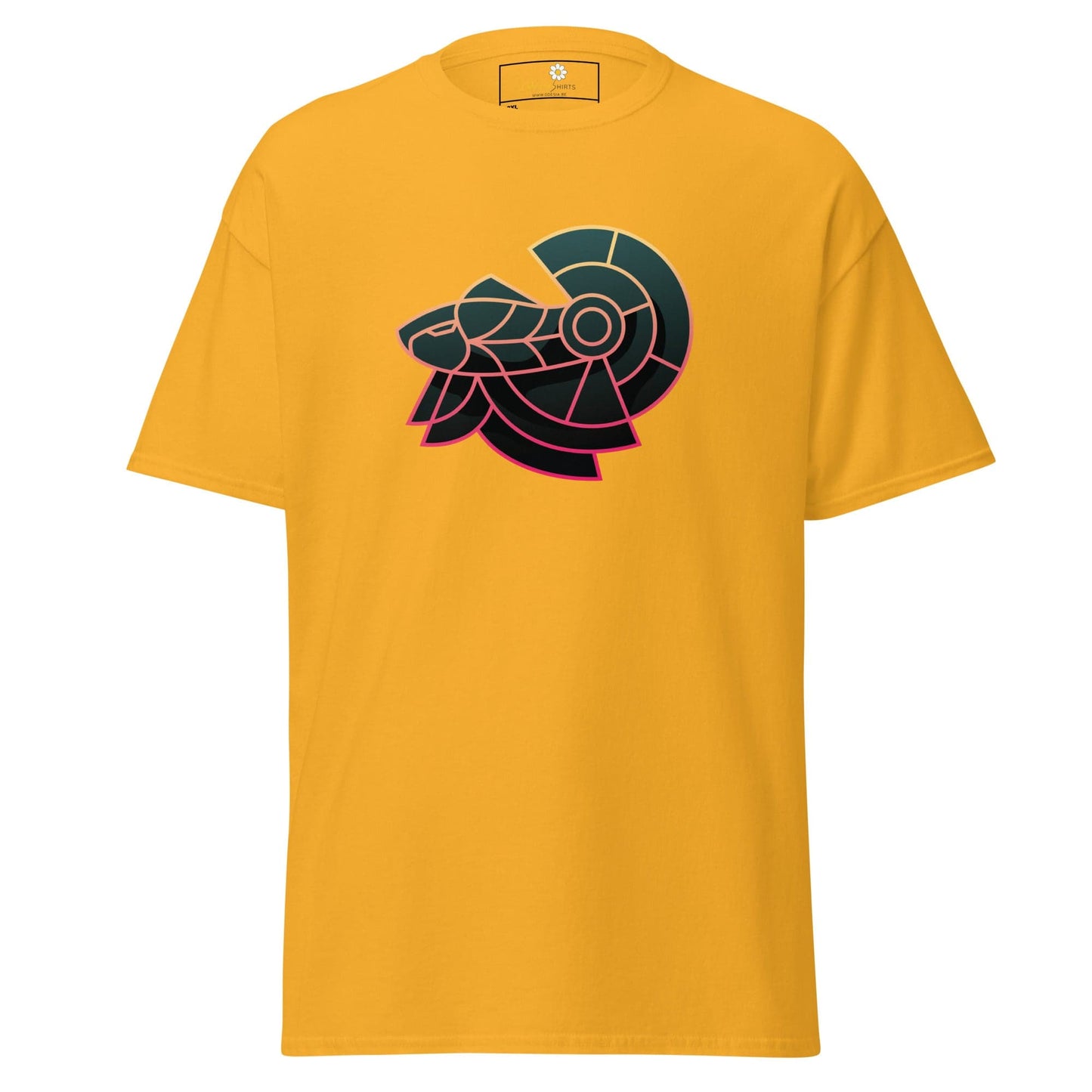 Yellow T-shirt with stylized Ram head design for Men and Women in 2XL to 5XL sizes