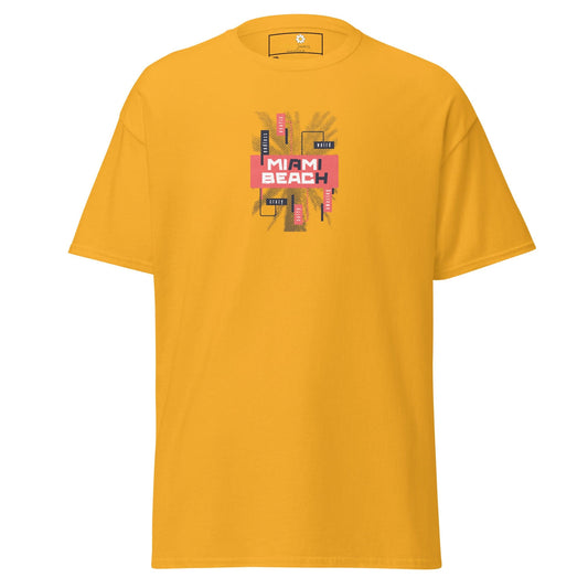 Yellow T-shirt with Miami Beach graphic for men and women in sizes 2XL to 5XL