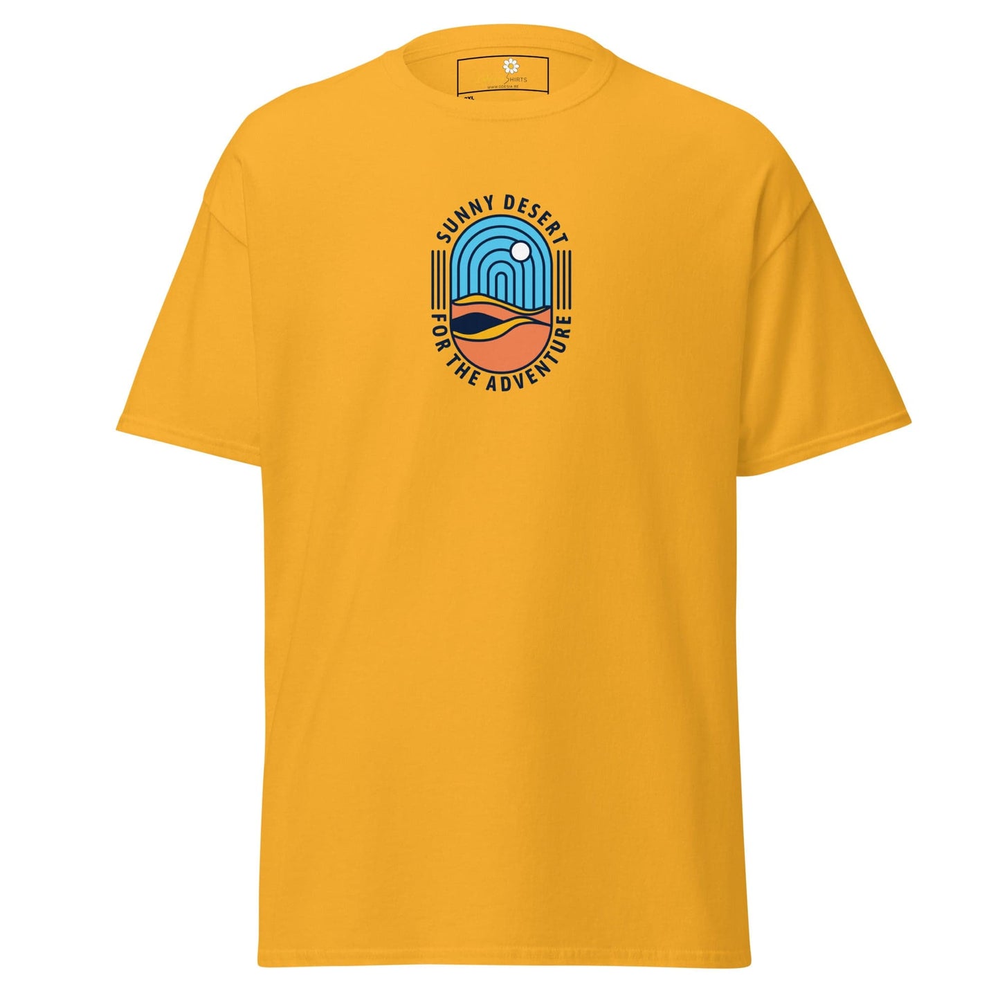 Yellow T-shirt with desert graphic for men and women in sizes 2XL to 5XL