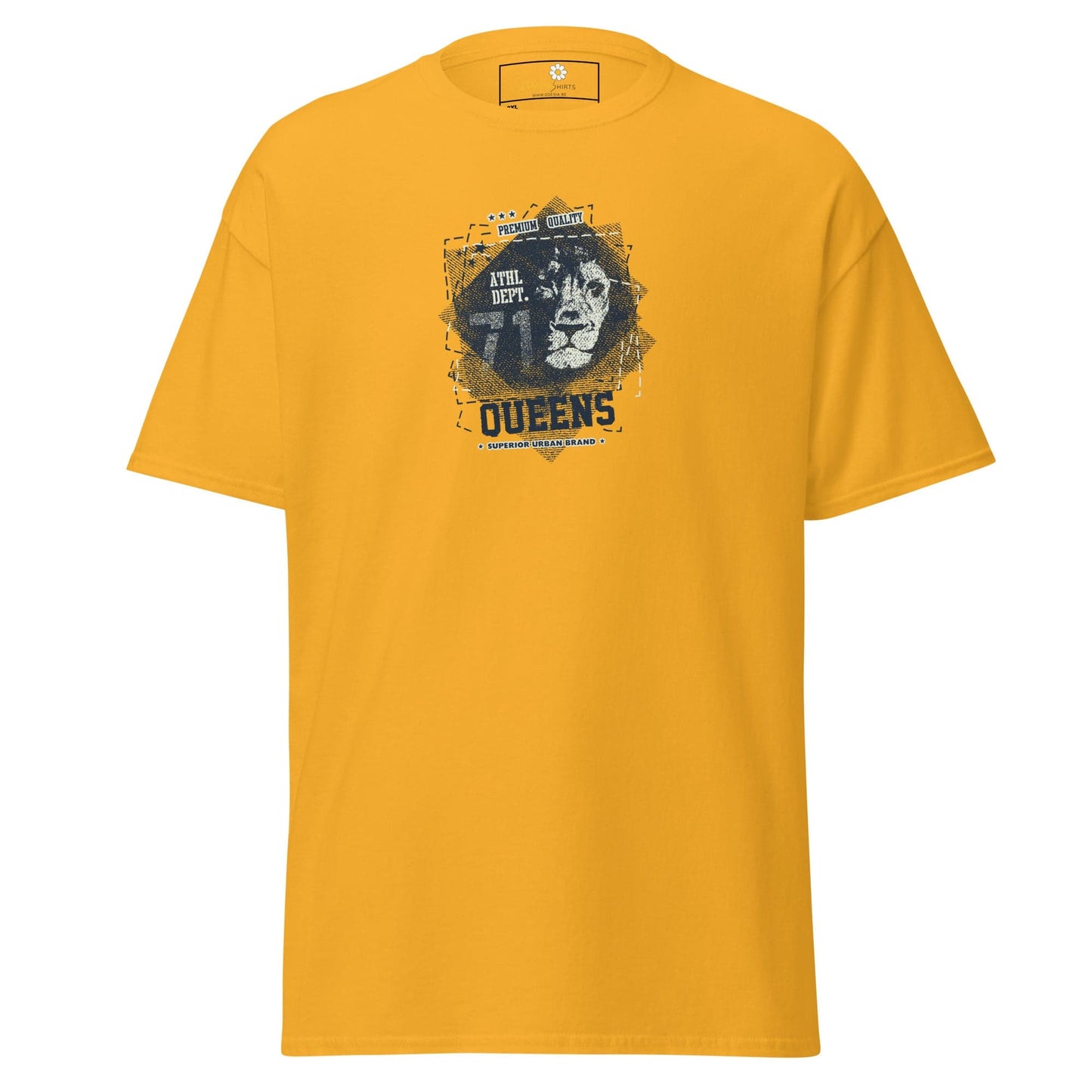 Yellow T-shirt with lion graphic for men and women, available in 2XL to 5XL sizes