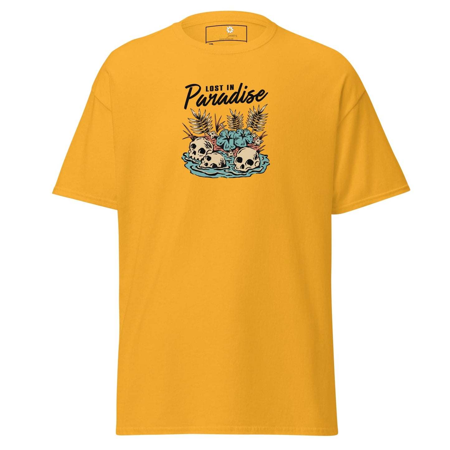 Yellow T-shirt with skull graphic from T-SHIRT DESIGN TEE for Men and Women in 2XL to 5XL