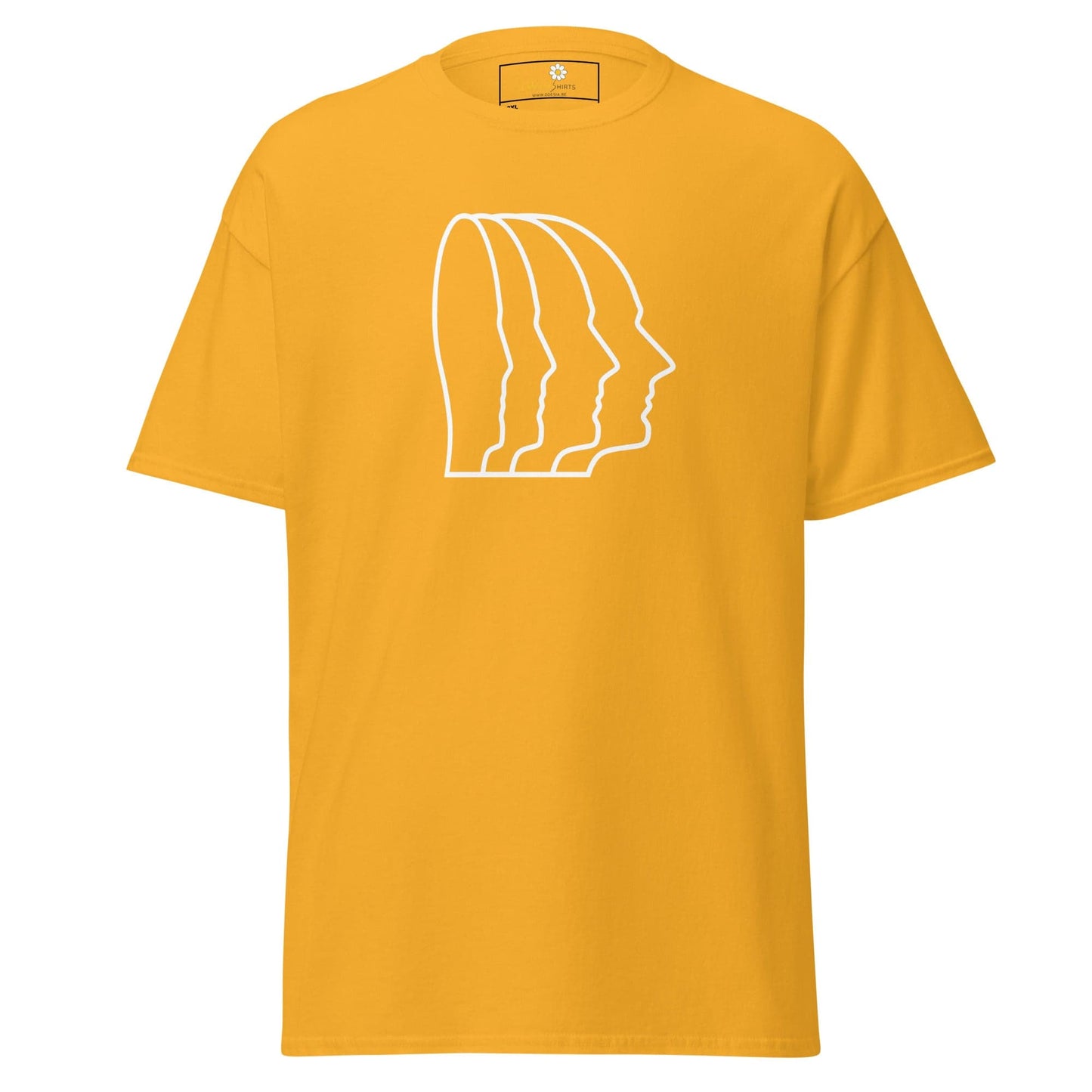 Mustard yellow T-shirt with white head outline design for Men and Women in 2XL to 5XL