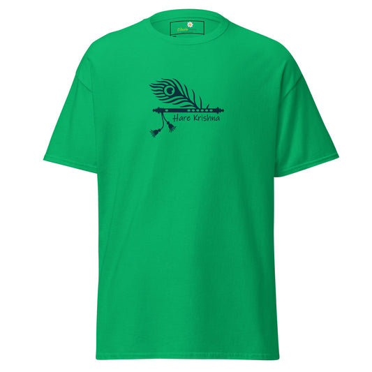 Green T-shirt with flute and peacock feather design for men and women in 2XL to 5XL