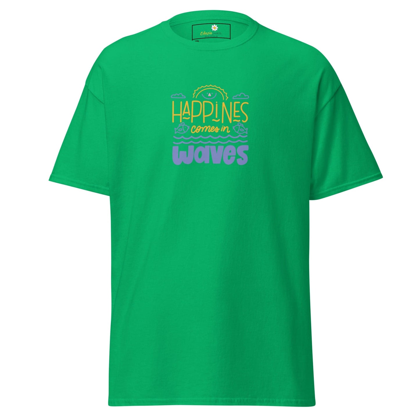 Green T-Shirt with Happiness Comes in Waves design for Men and Women in 2XL to 5XL sizes