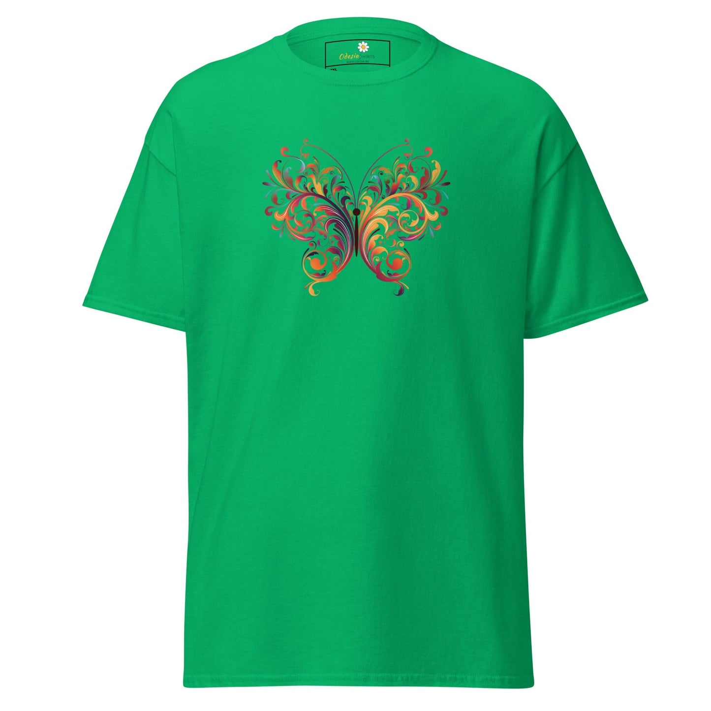 Green T-shirt with butterfly design, suitable for Men and Women in 2XL to 5XL sizes