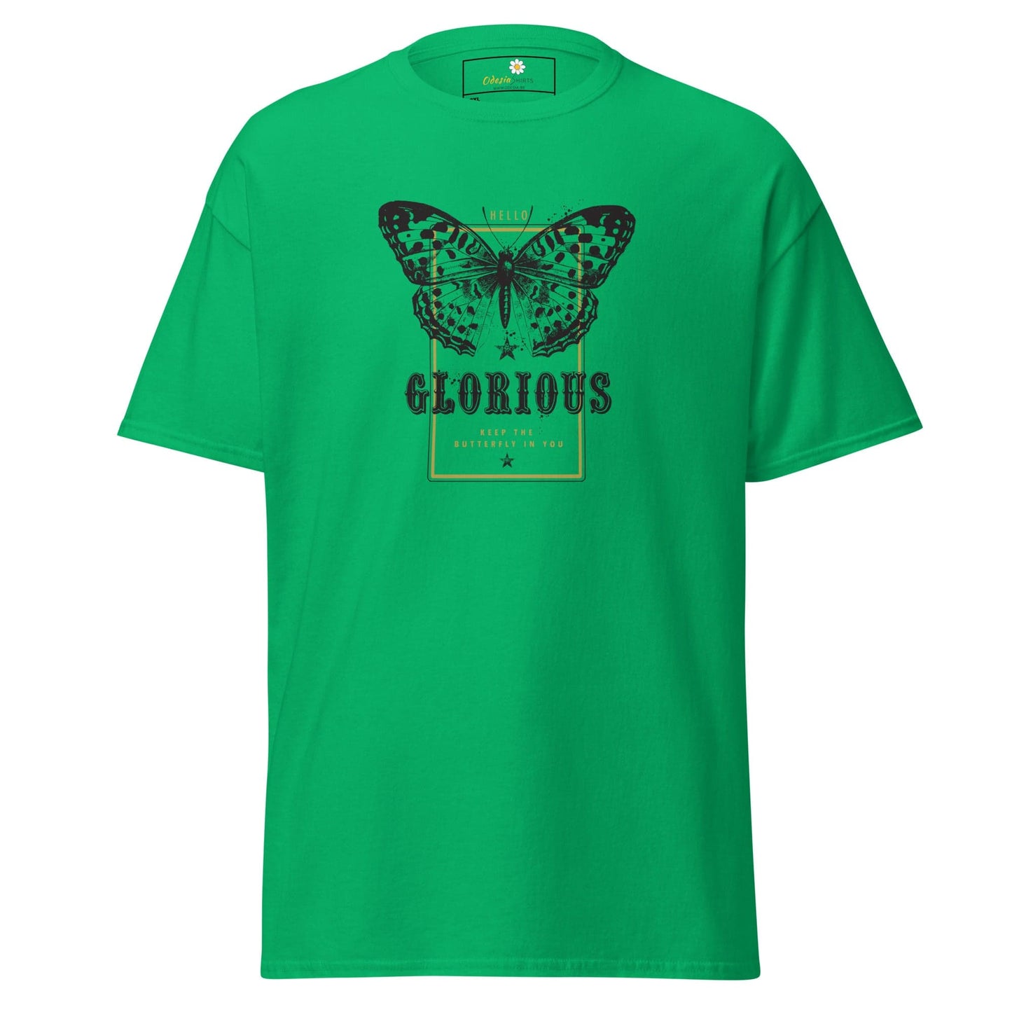 Green T-shirt with butterfly graphic for men and women in 2XL to 5XL sizes