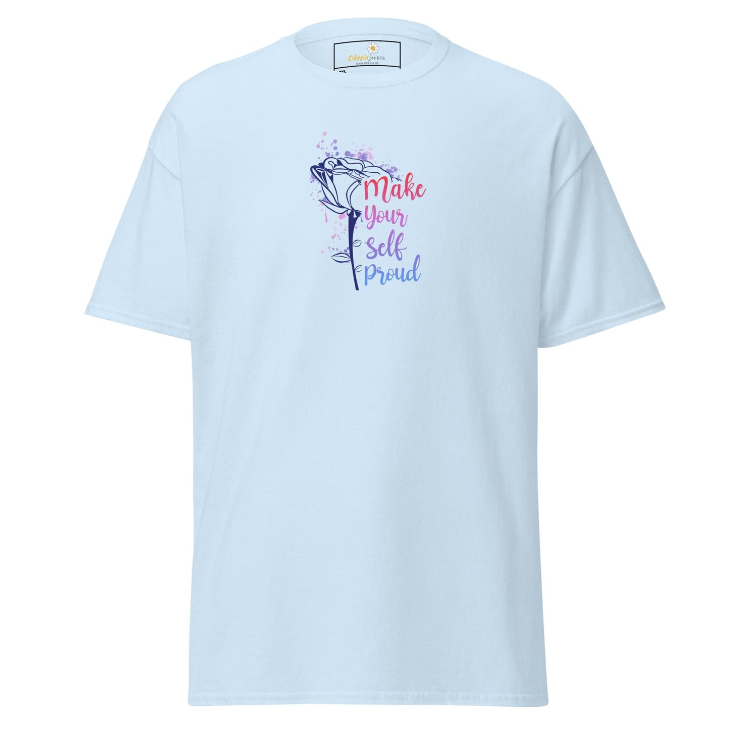 Light blue t-shirt with floral design from T-SHIRT DESIGN TEE for Men and Women in 2XL to 5XL