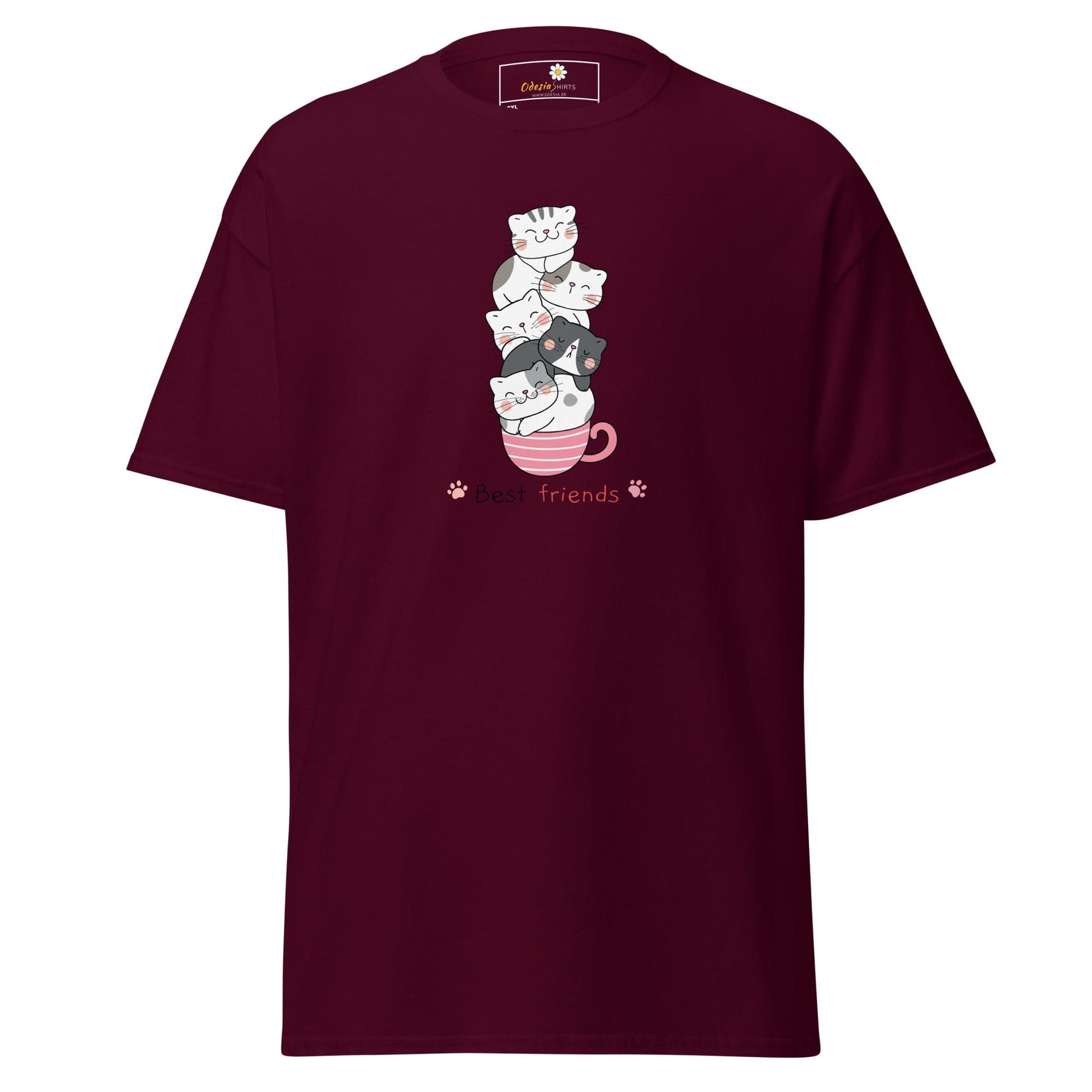 Maroon T-shirt with cat design from T-SHIRT DESIGN TEE for Men and Women 2XL to 5XL