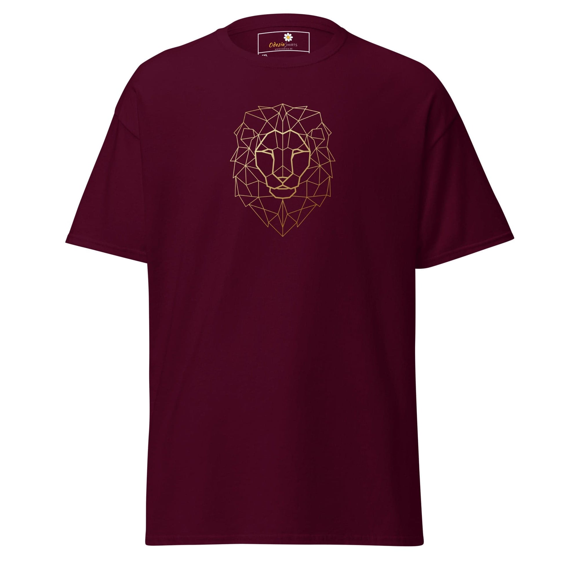 Maroon T-shirt with geometric lion design for men and women in 2XL to 5XL sizes