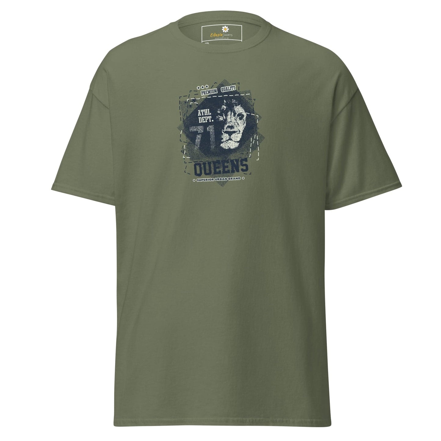 Olive green T-shirt with lion graphic from T-SHIRT DESIGN TEE for Men and Women sizes 2XL-5XL