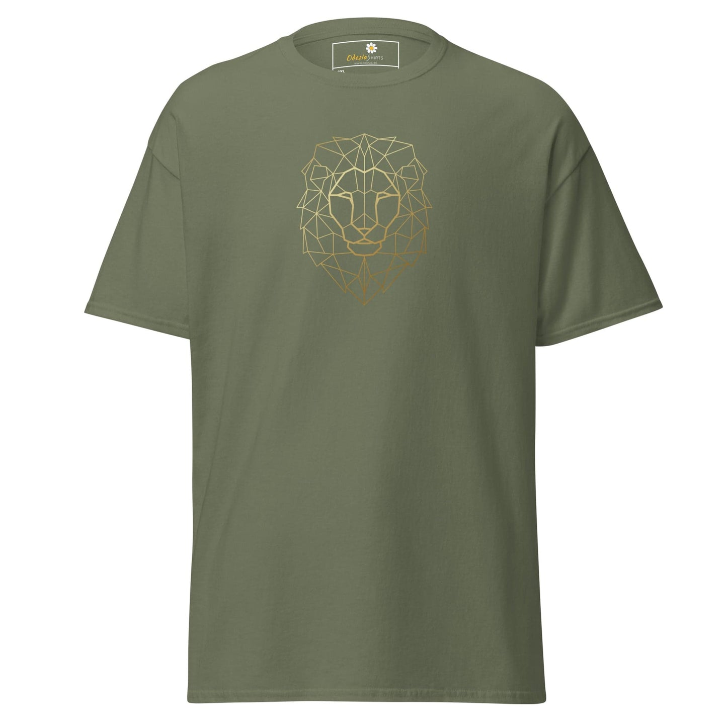 Olive green T-Shirt with geometric lion design for men and women in 2XL to 5XL