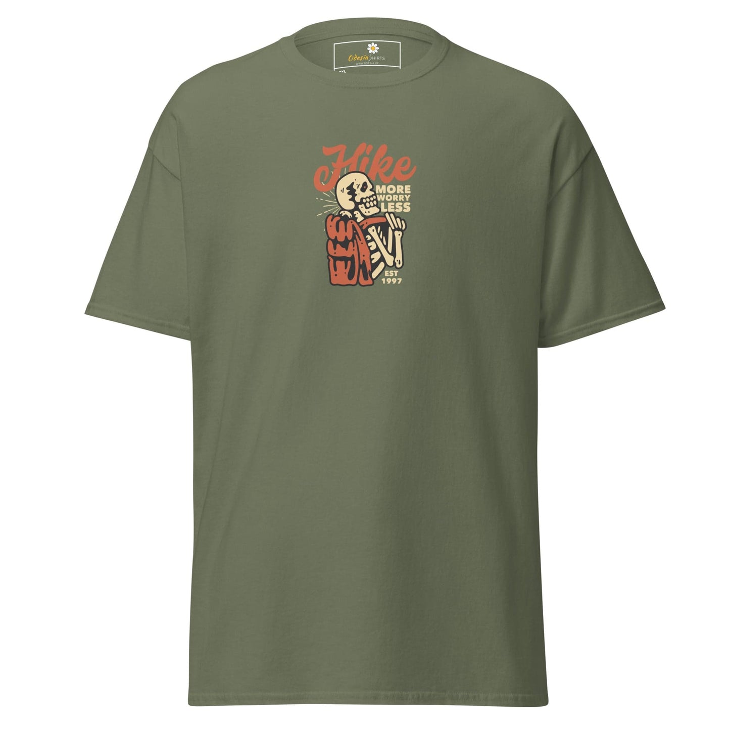 Olive green t-shirt.