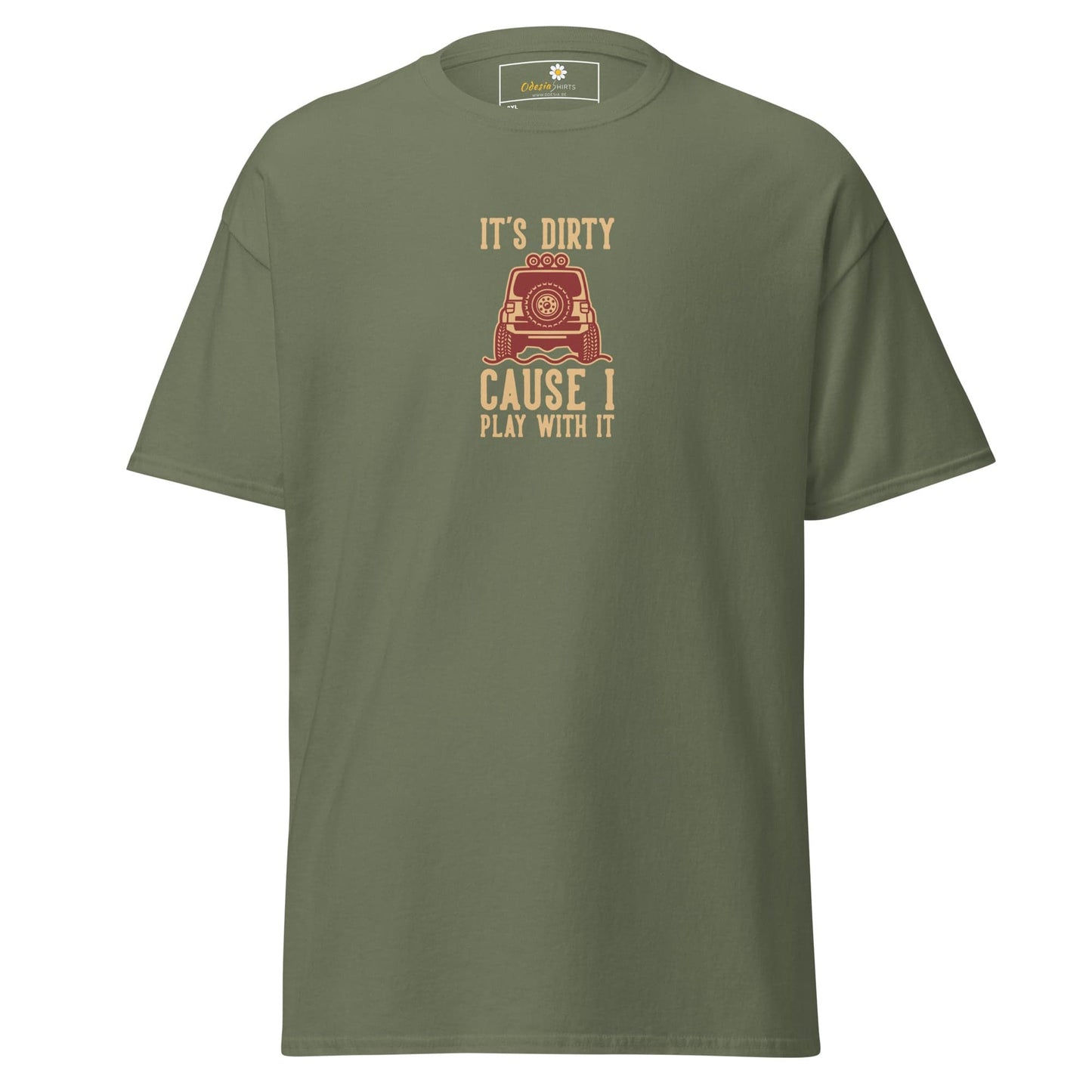 Olive green t-shirt.