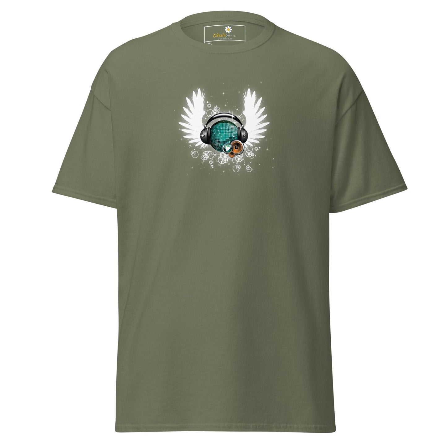 Olive green T-shirt with graphic design for men and women in 2XL to 5XL sizes
