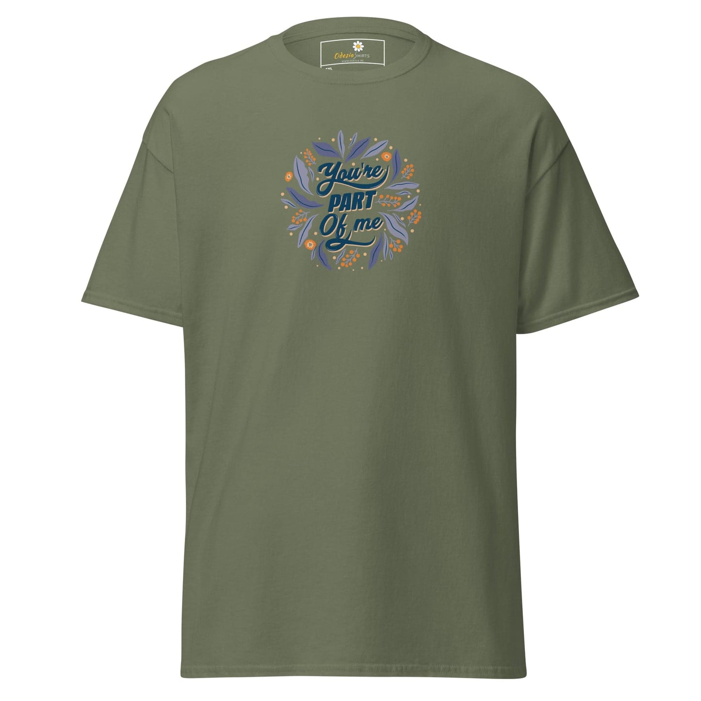 Olive green T-shirt with floral design from T-SHIRT DESIGN TEE for Men and Women, sizes 2XL to 5XL