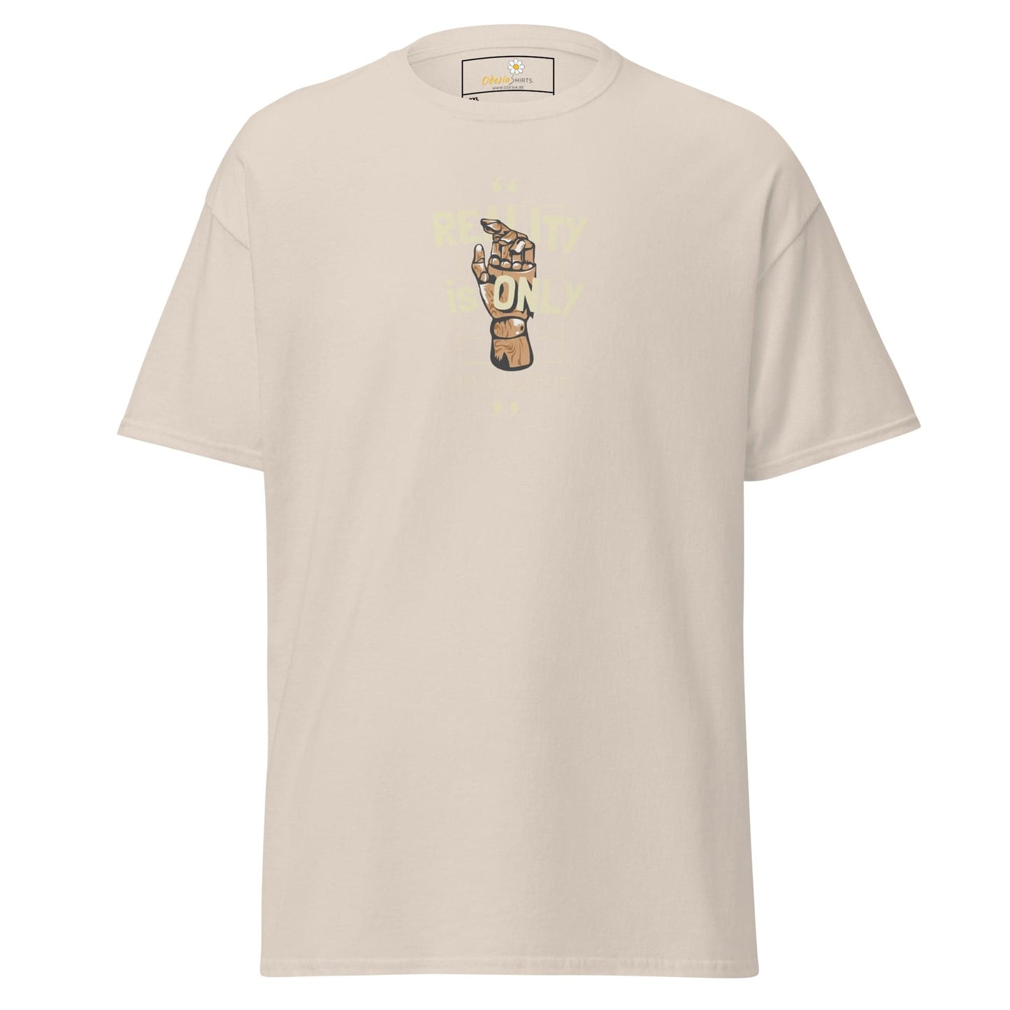 Beige T-shirt with hand graphic, designed for men and women in 2XL to 5XL sizes