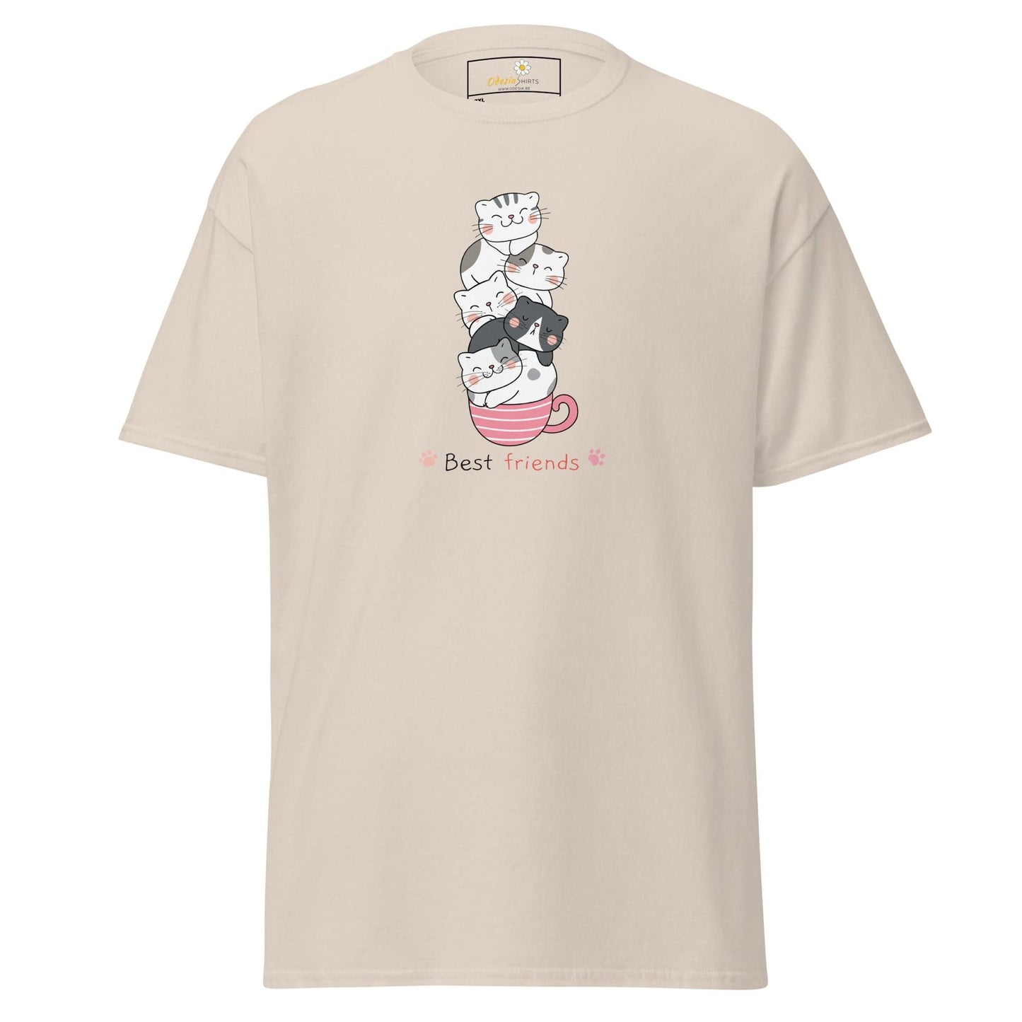 Beige T-Shirt with Cat Illustration for Men and Women in 2XL to 5XL sizes