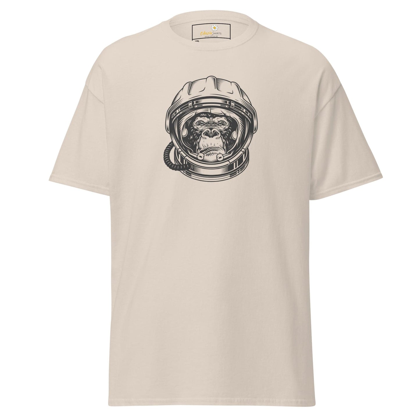 Beige T-shirt with astronaut monkey graphic in size 2XL to 5XL for men and women