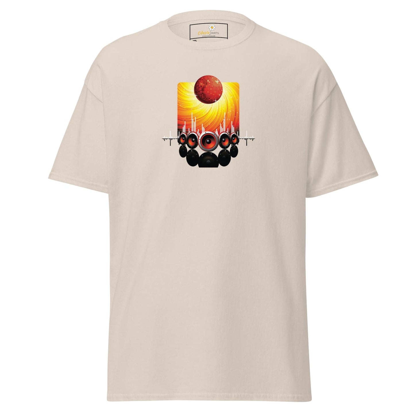 Beige T-shirt with graphic print designed for men and women in 2XL to 5XL sizes