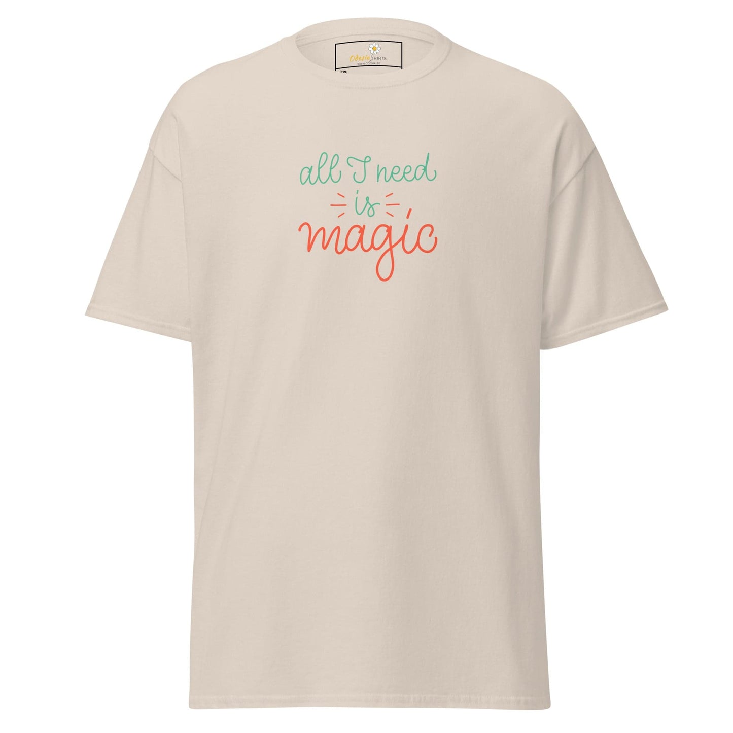 Beige T-shirt with embroidered text, available in MEN / WOMEN sizes 2XL to 5XL