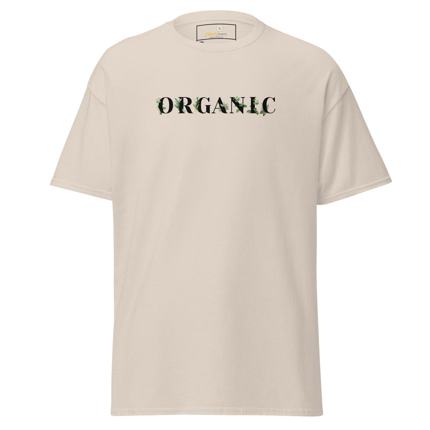 Beige T-shirt with ORGANIC text from T-SHIRT DESIGN TEE for Men and Women in 2XL to 5XL size