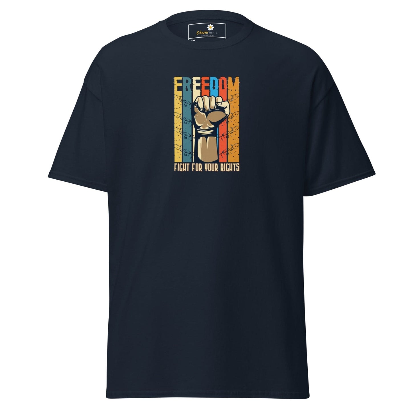 Navy blue T-shirt with Freedom graphic for Men and Women in sizes 2XL to 5XL
