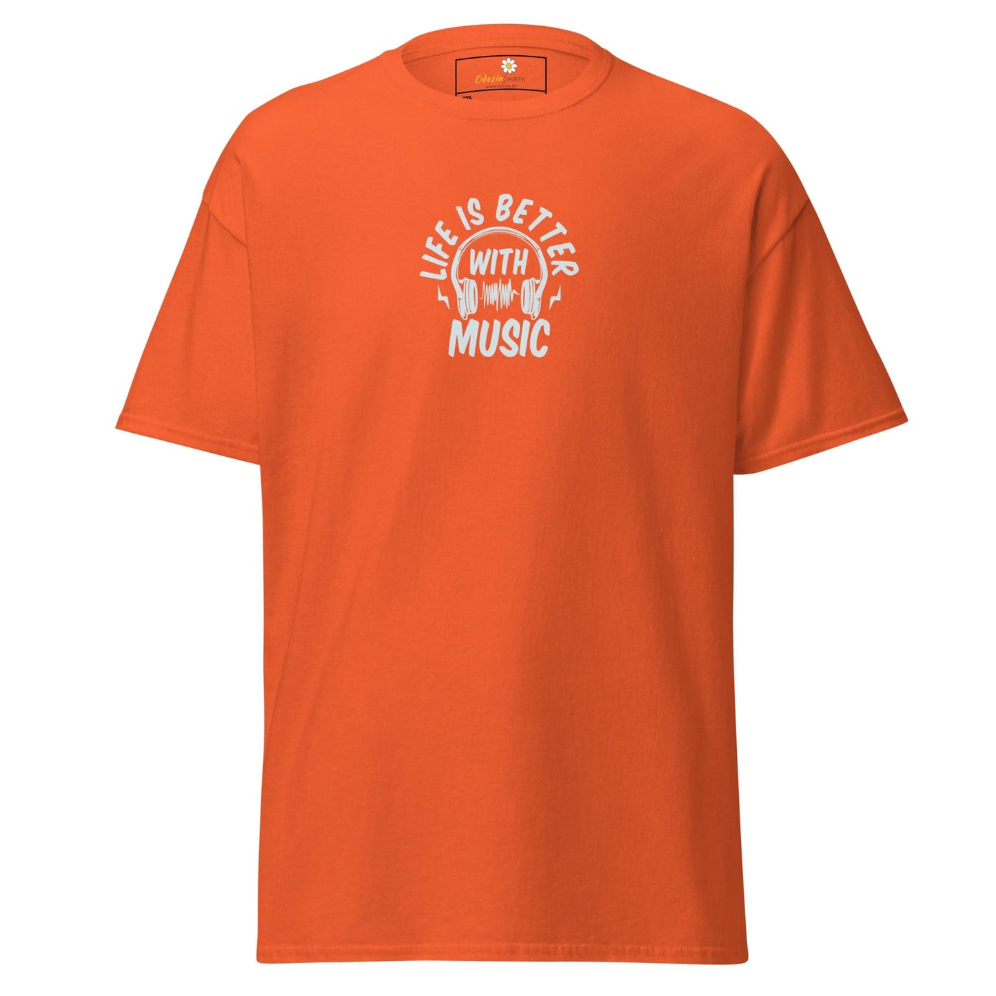 Orange T-shirt with music graphic for men and women in 2XL to 5XL sizes