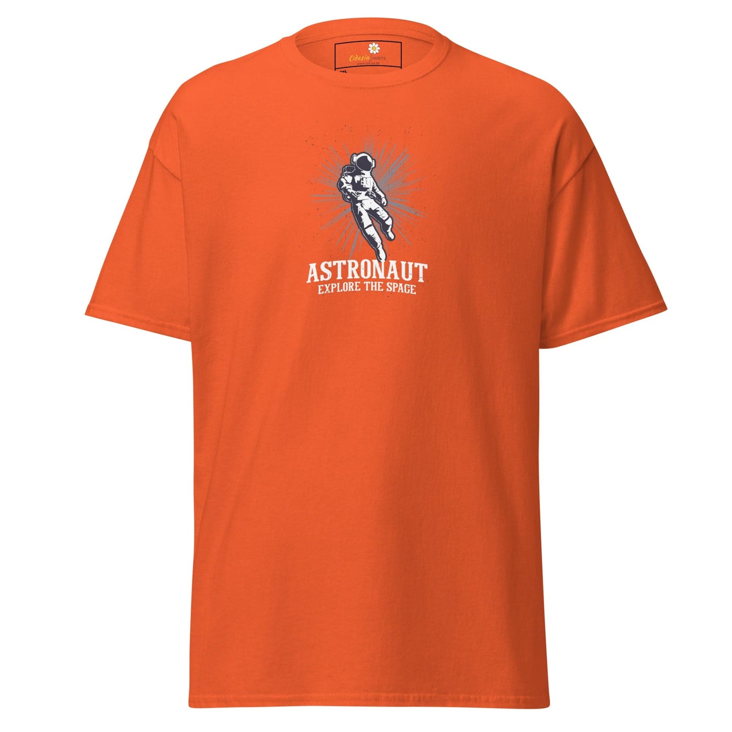 Orange T-shirt with astronaut graphic from T-SHIRT DESIGN TEE for Men and Women