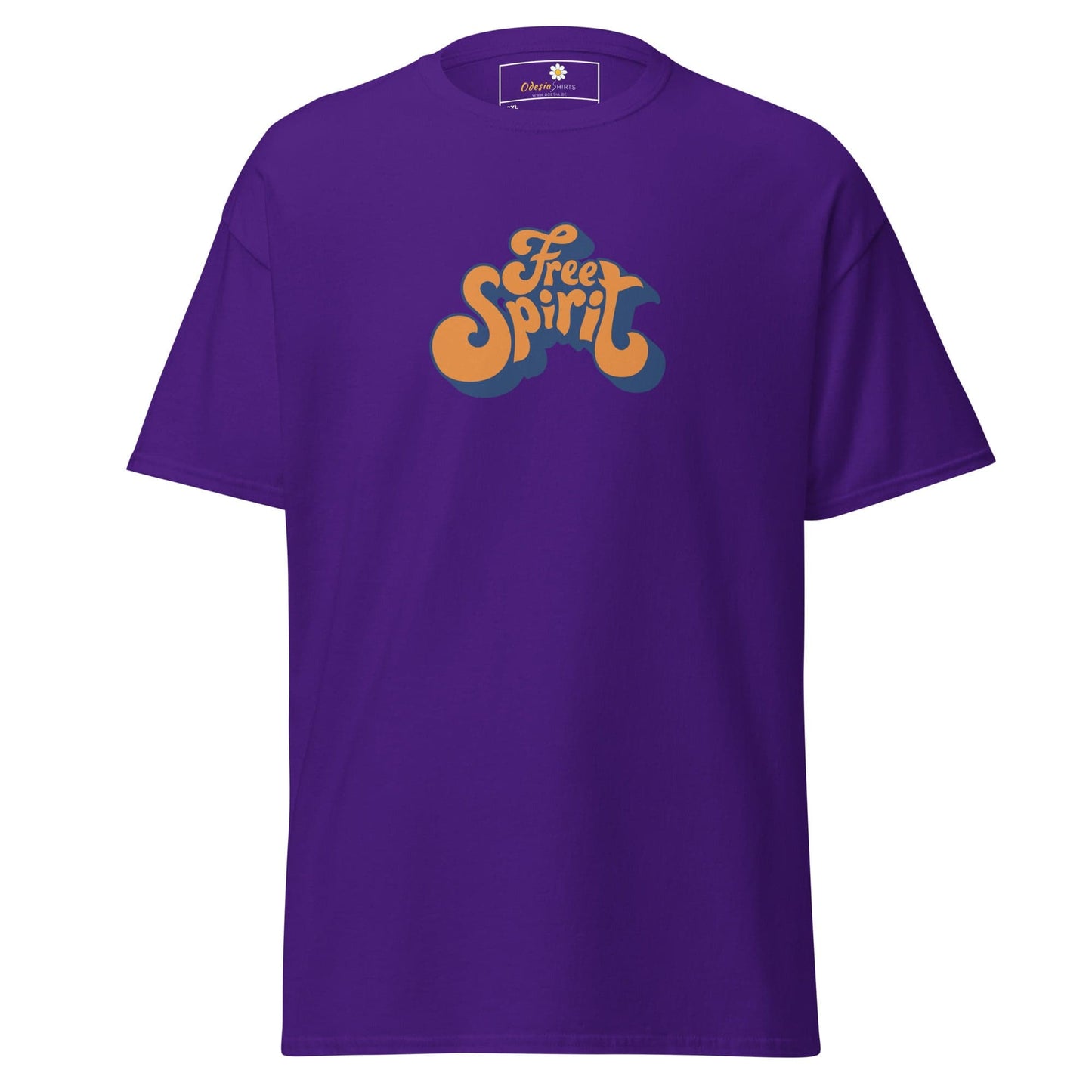 Purple T-shirt with Free Spirit graphic, suitable for men and women in sizes 2XL to 5XL