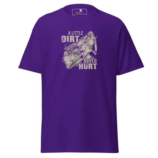 Purple t-shirt with motocross graphic.