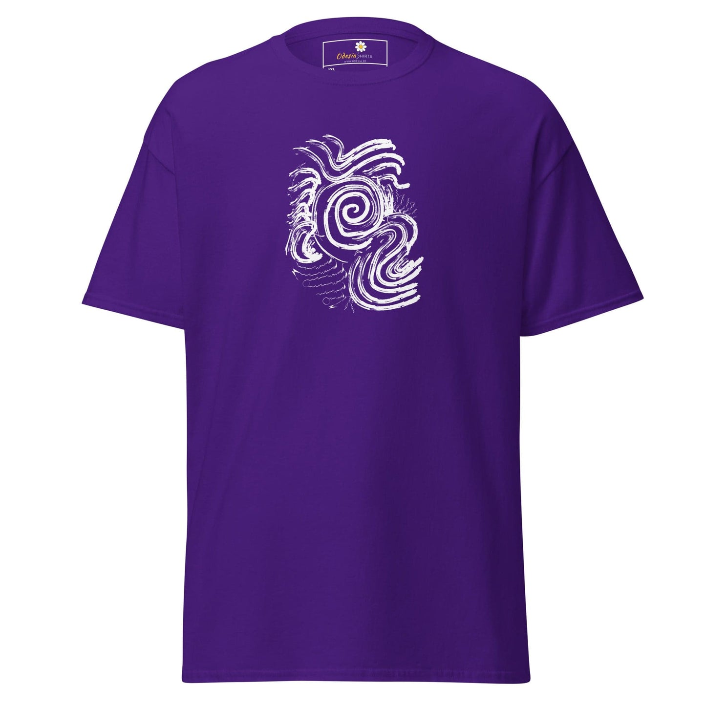 Purple T-shirt with white abstract design from T-SHIRT DESIGN TEE for Men and Women